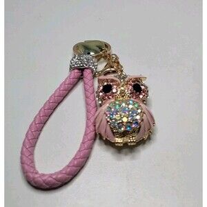 Pink Owl Bag Charm Key Ring With Handle Wristlet